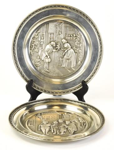Pair German Pewter Decorative Figural Wall Plates (1 of 9)