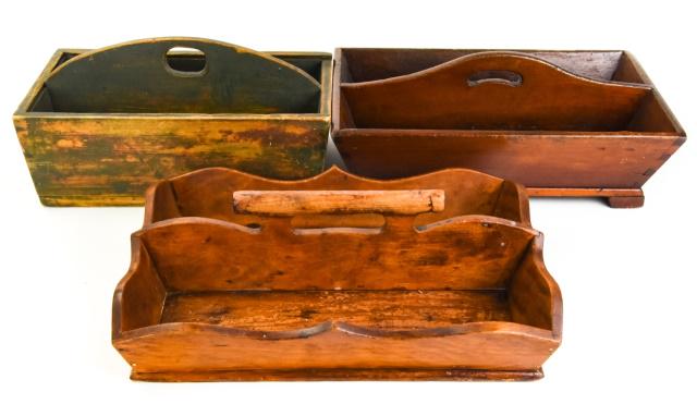 3 Antique Carved Wood Cutlery Trays / Boxes (1 of 7)