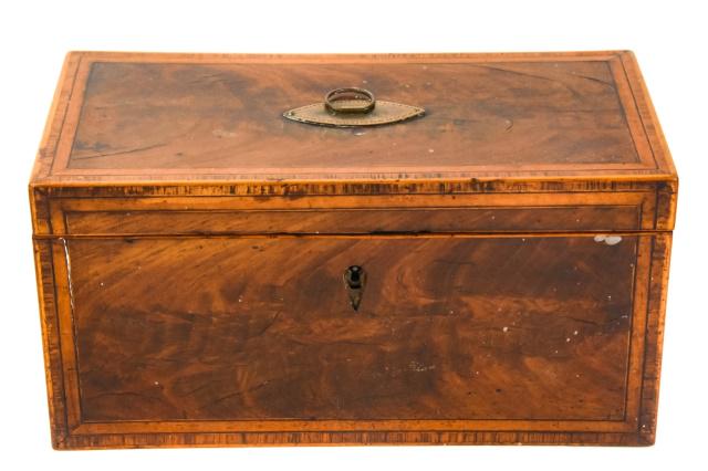 Antique Marquetry Inlaid Cross Banded Tea Caddy (1 of 9)