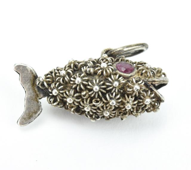 Antique Silver Cannetille & Ruby Fish Pendant (1 of 6)