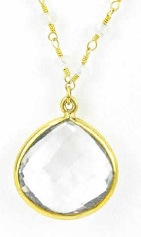 Gold Plated & Faceted Moonstone & Crystal Necklace: Gold Plated & Faceted Moonstone & Crystal Necklace. Small faceted beads with iridescence. Measures 19 inches in length.