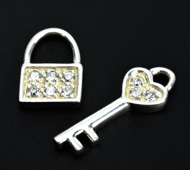 Sterling Silver & Pave Lock & Key Pendant Charms (1 of 6)