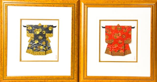 Framed & Stamped Japanese Miniature Folded Kimonos (1 of 10)