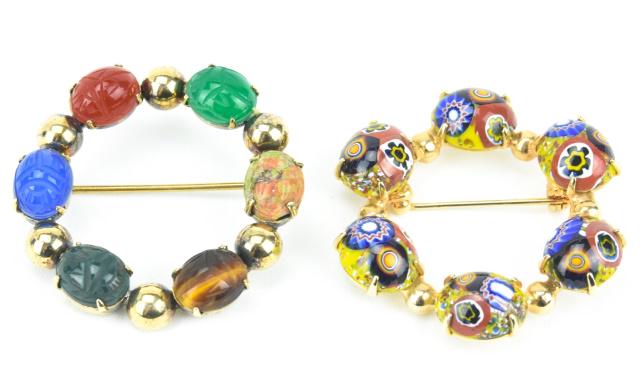 Egyptian Revival Scarab & Murano Art Glass Brooch (1 of 8)