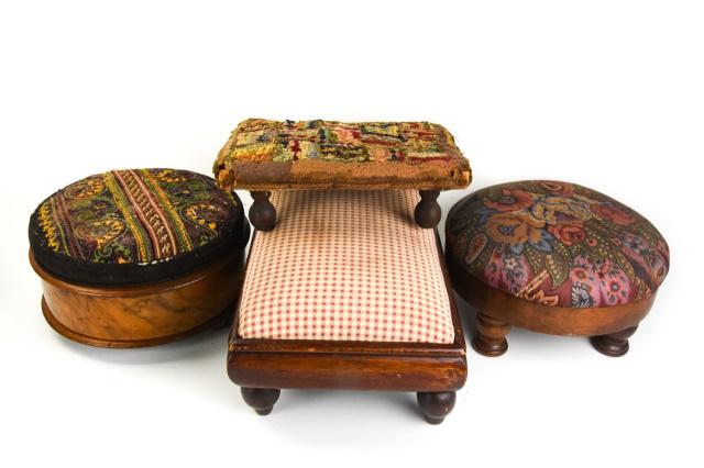 4 Antique Upholstered Wood Foot Stools w Storage (1 of 9)