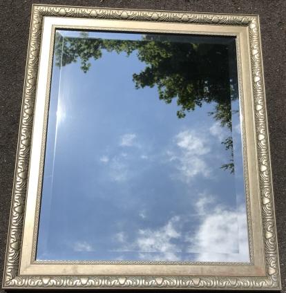 French Art Nouveau Style Silver Tone Wall Mirror (1 of 2)