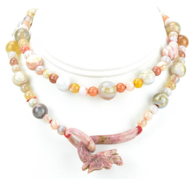 Estate Chinese Jade & Agate Dragon Clasp Necklace (1 of 9)