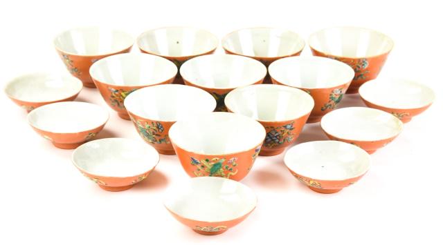 Set of Signed Chinese Porcelain Cups and Saucers (1 of 10)