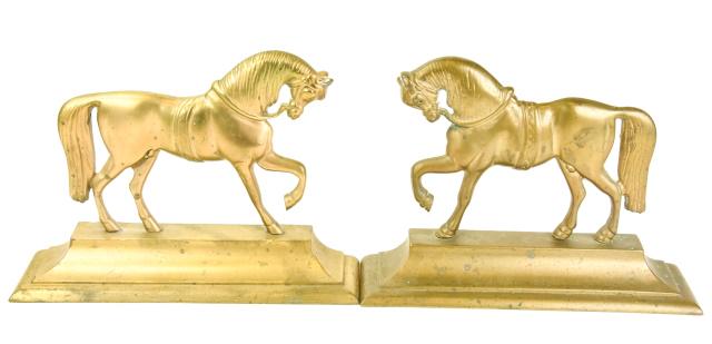 Pair Antique Brass Matching Horse Door Stops (1 of 10)