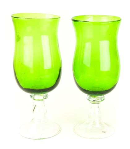 Pair Art Glass Green Hurricane Lanterns (1 of 10)