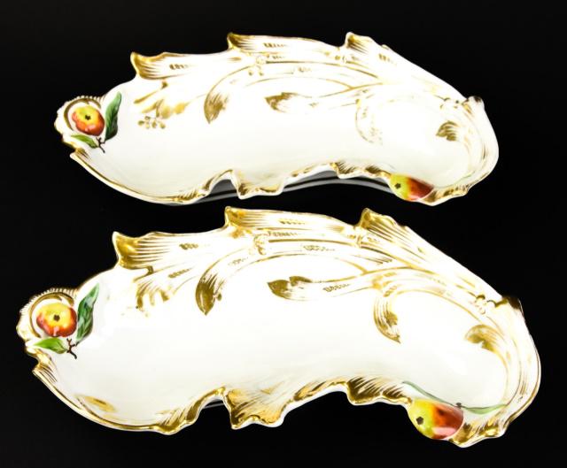 Pair Hand Painted Paris Porcelain Table Dishes: Pair Hand Painted Paris Porcelain Table Dishes. 2 inches x 11 inches