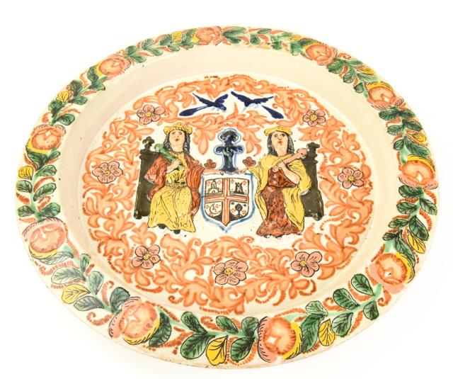 Large Antique Ceramic Majolica Platter w Crest (1 of 7)