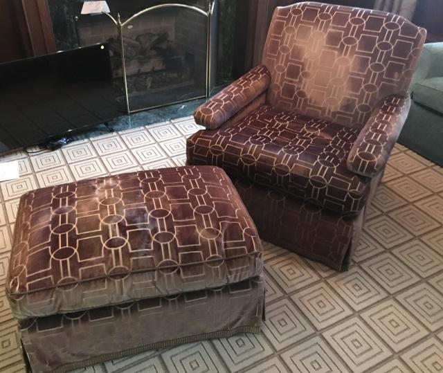 Custom Made Cut Velvet Fabric Armchair & Ottoman (1 of 5)