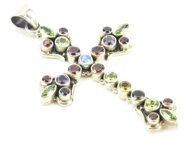 Large Sterling Cross w Moonstone Amethyst Citrine (1 of 8)