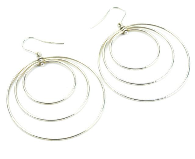 Pair Modernist Sterling Armillary Ring Earrings (1 of 6)