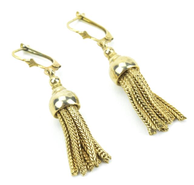Estate Pr 14kt Yellow Gold Tassel Pendant Earrings (1 of 6)