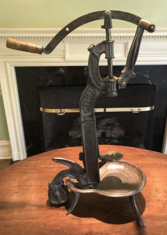 Antique Large Scale French Wine Bottle Corker: Antique Large Scale French Wine Bottle Corker. Cast iron, marked DEPOSE. Measures 32 x 13.5 x 17.5 inches. From a designer decorated Purchase, New York custom built estate.