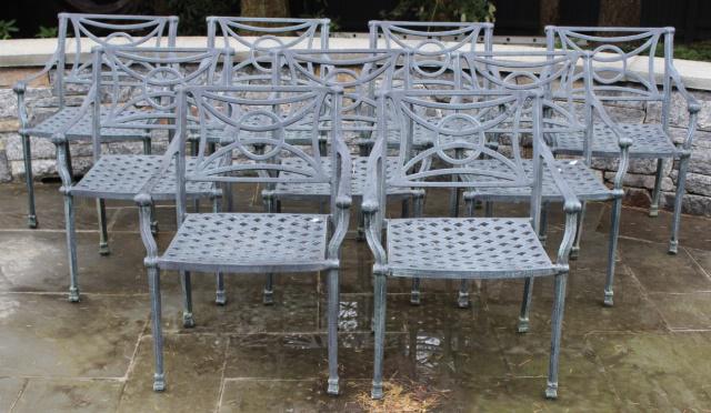 Outdoor Cast Iron Arm Chairs Set of Nine (1 of 5)