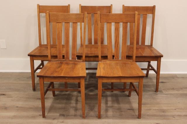 Set 5 Mission Style Oak Dining Chairs (1 of 5)