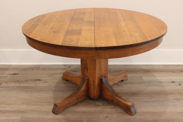 Mission Style Round Quarter Sawn Oak Dining Table (1 of 5)