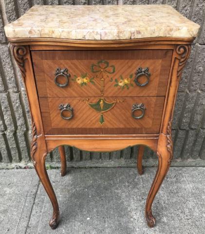 French Provincial Hand Painted Side Table W Marble (1 of 7)