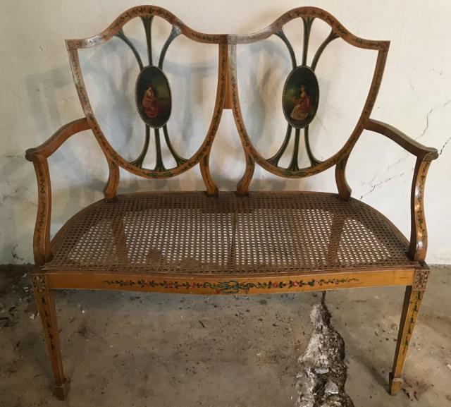 Hepplewhite Hand Painted Shield Back Hall Bench (1 of 5)