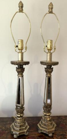 Pair Hollywood Regency Style Mirrored Table Lamps (1 of 3)
