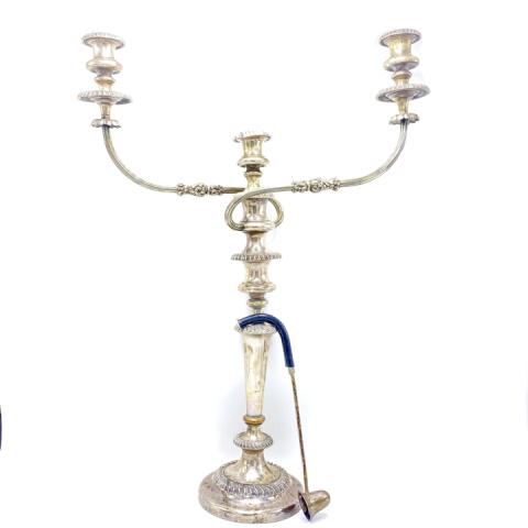 Antique Silver Plate Candelabra & Snuffer (1 of 4)