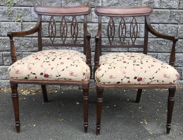 19th C French Empire Silk Upholstered Arm Chairs (1 of 6)
