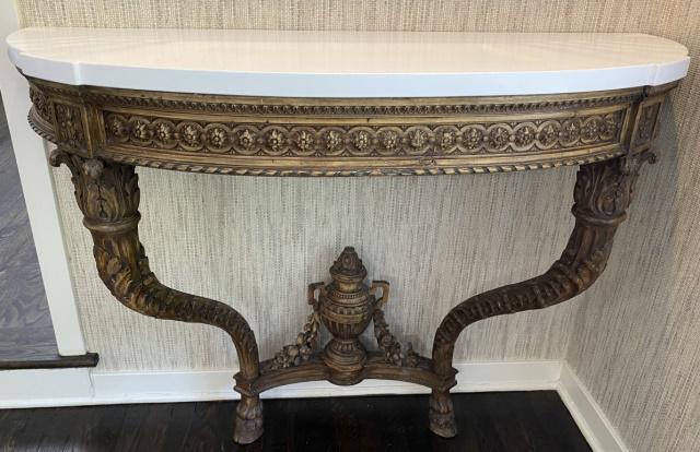 Louis XVI Marble Top Demilune Console Table (1 of 7)