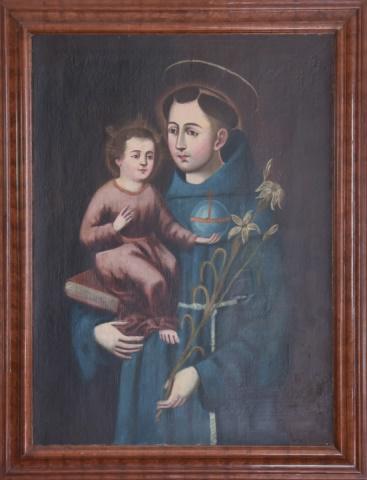 Antique 18th C Oil Painting of Saint Dominick: Antique 18th C Oil Painting of Saint Dominick. Spanish School oil painting on canvas in frame. Measures 46 x 35.5 inches. Estate inventory #397