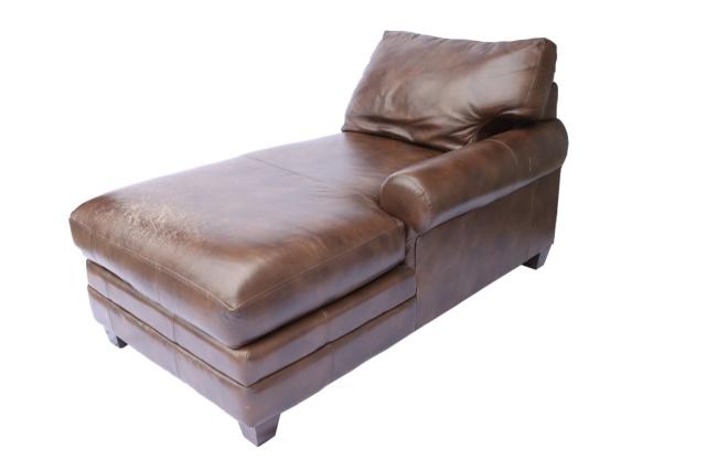 Basset Distressed Brown Leather Chaise Lounge (1 of 7)