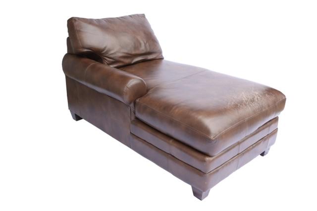 Basset Distressed Brown Leather Chaise Lounge (1 of 7)