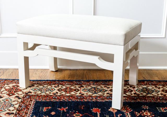 Chinoiserie White Lacquered Upholstered Bench (1 of 4)