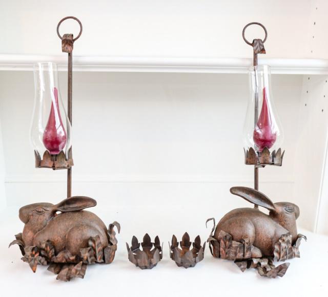Pair Cast Iron & Tole Figural Rabbit Sconces (1 of 3)