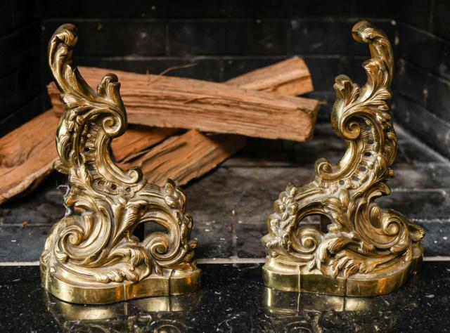 Pair French Rococo Style Ormolu Chenets (1 of 3)