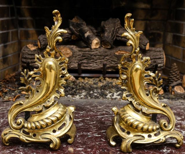Antique Rococo Style Brass Andirons (1 of 4)