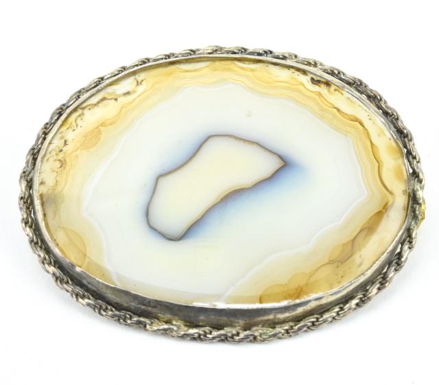 Large Antique Sterling & Specimen Agate Brooch (1 of 5)