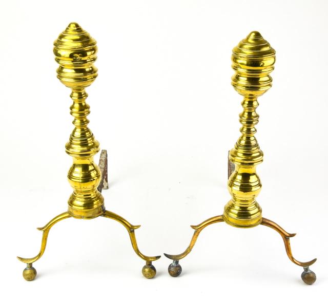 Vintage Brass Fireplace Andiron: Vintage Brass Fireplace Andiron. Measures 17 inches x 14 inches x 10 inches.