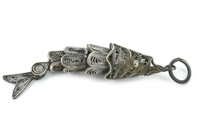 Antique Articulated Silver Filigree Koi Fish Charm (1 of 5)
