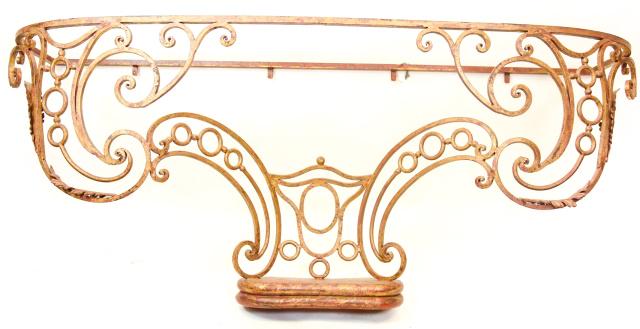 Wrought Iron Gilded Bed Mantle or Crown: Wrought Iron Gilded Bed Mantle or Crown with Acanthus Detail. 33 inches x 77 inches x 19 inches