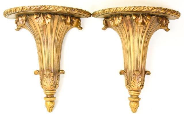 Pair Carved Gilt Rococo Wall Display Shelves (1 of 7)