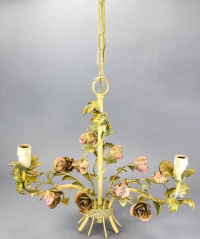 Hand Painted Tole Rose 3 Light Chandelier (1 of 7)
