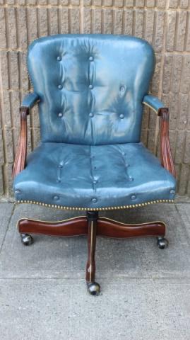 Chesterfield Style Tufted Blue Leather Desk Chair (1 of 9)