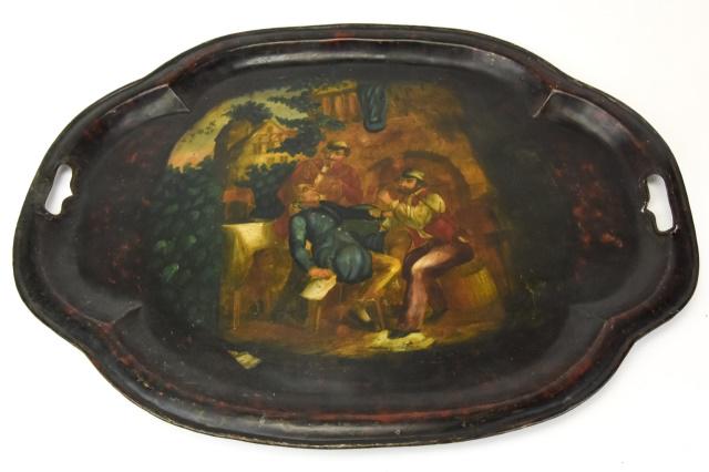 Russian Drinking Scene Tole Tray Transferware (1 of 8)