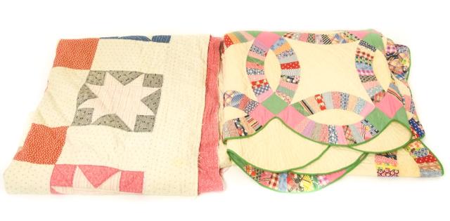 2 Antique Quilts Including Wedding Ring Quilt (1 of 9)