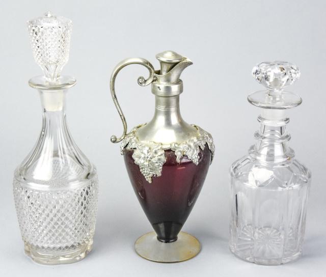 3 Antique Pressed Glass & Pewter Decanters (1 of 9)