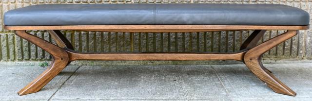 Mid Century Leather Upholstered Wooden Bench (1 of 6)