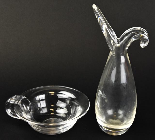 Steuben Crystal Vase & Bowl: Steuben Crystal Vase & Bowl. Vase measures 10 inches x 3 inches in diameter. Estate inventory #13