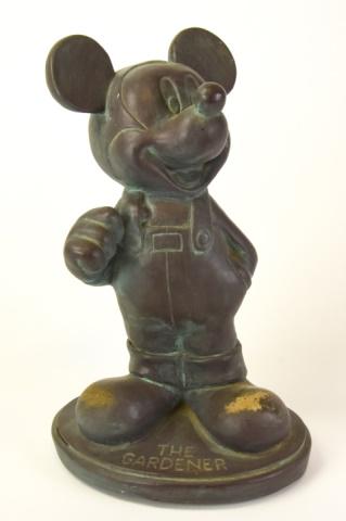 Bronze Tone Resin "The Gardener" Mickey Mouse: Bronze Tone Resin "The Gardener" Mickey Mouse Sculpture. Measures 12 inches high by 8 inches wide by 6 inches deep.